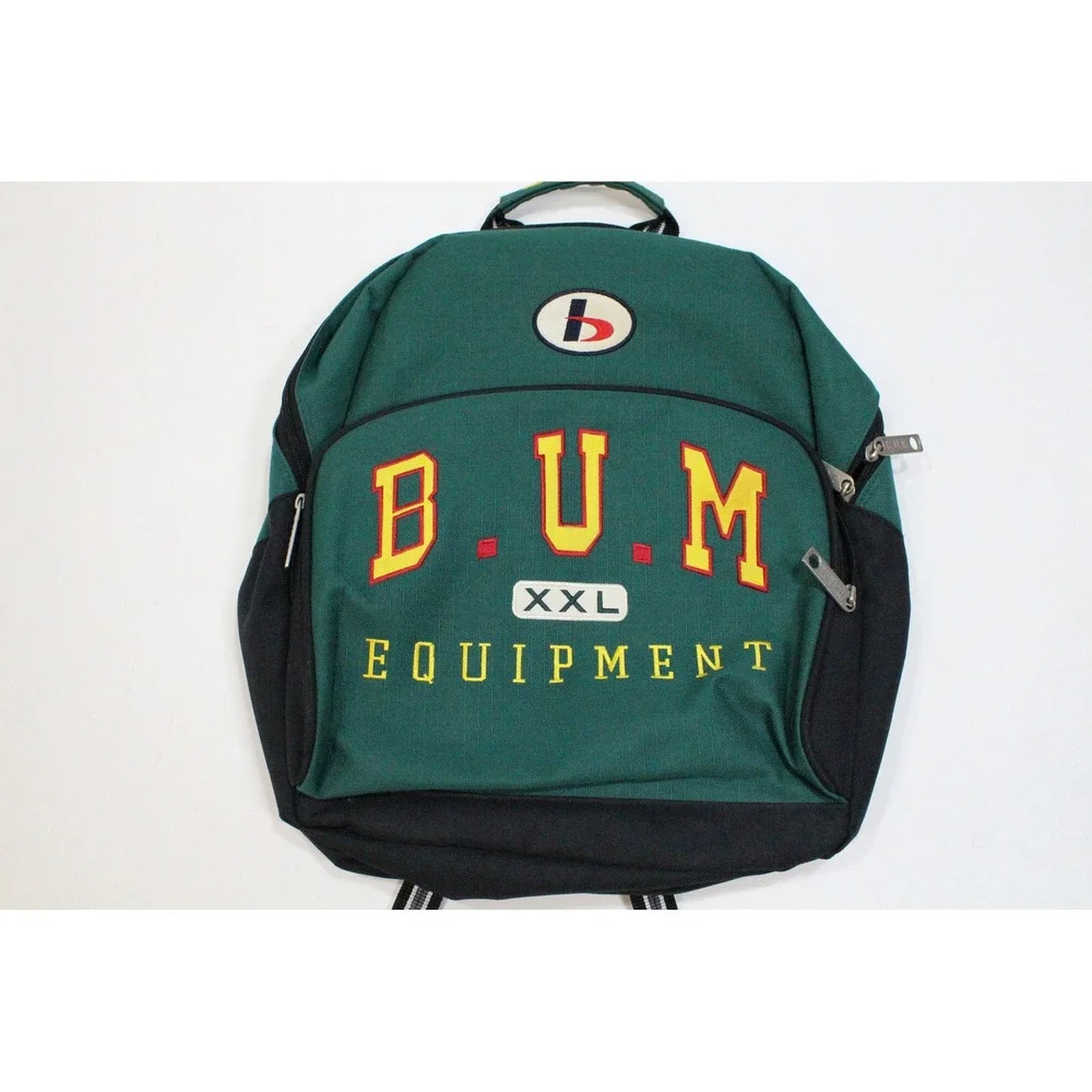 Vintage BUM Equipment XXL Backpack Forest Green Black Embroidered School Bag